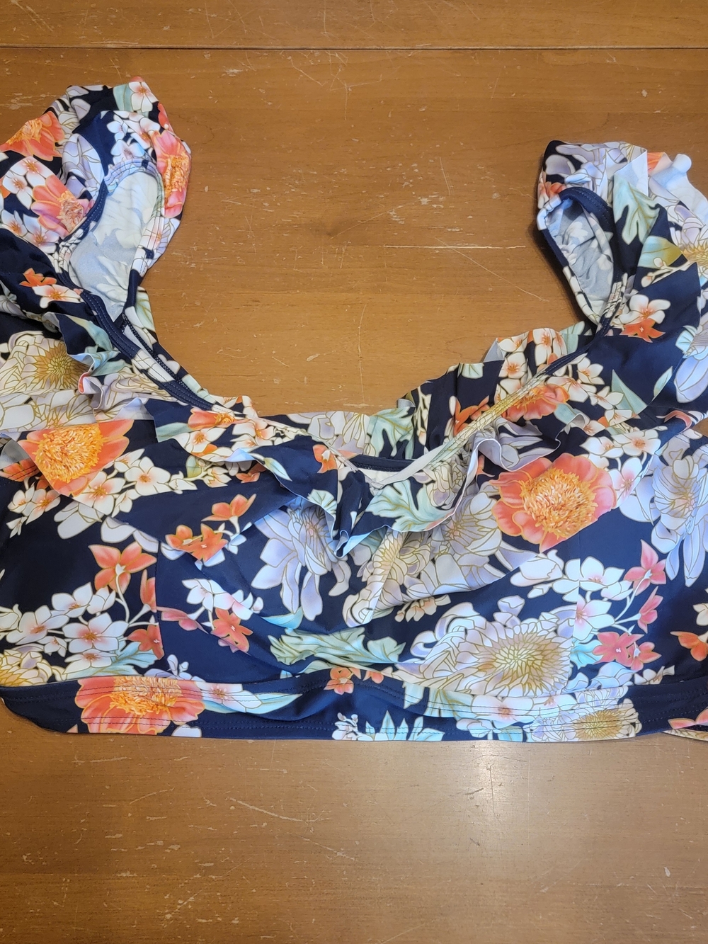 MeetCurve Ruffle Bikini Navy with Floral Print High Waist Bottom 3X NWT - Picture 4 of 13
